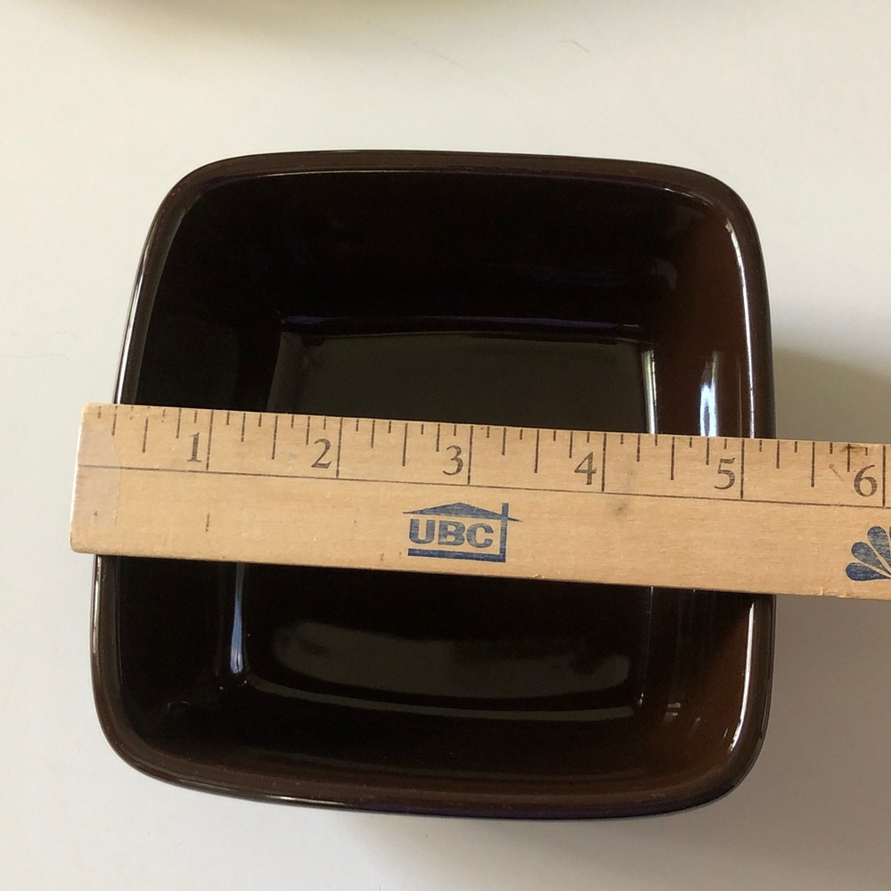 Set 2 Longaberger Pottery square bowls classic Woven Traditions chocolate brown - Picture 3 of 6